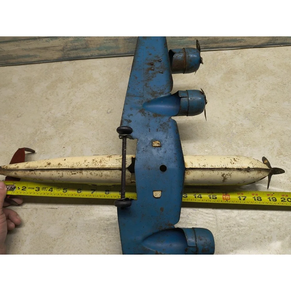Large c40s Buddy L Pressed Steel TRANSPORT AIRPLANE Wood Wheels‎ AS IS SALE
